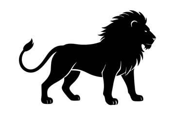 Lion black silhouette vector, Simple silhouette Design vector icon with white background. Wild Animal Vector.	