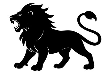 Lion black silhouette vector, Simple silhouette Design vector icon with white background. Wild Animal Vector.	