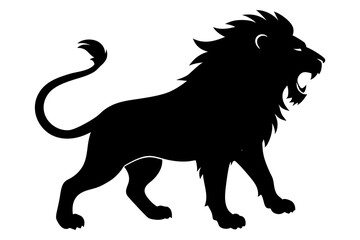Lion black silhouette vector, Simple silhouette Design vector icon with white background. Wild Animal Vector.	