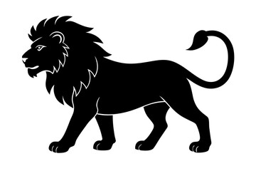 Lion black silhouette vector, Simple silhouette Design vector icon with white background. Wild Animal Vector.	