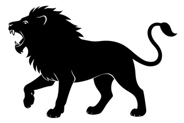 Lion black silhouette vector, Simple silhouette Design vector icon with white background. Wild Animal Vector.	