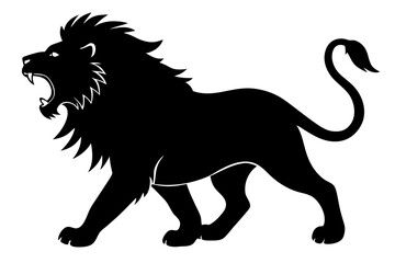 Lion black silhouette vector, Simple silhouette Design vector icon with white background. Wild Animal Vector.	