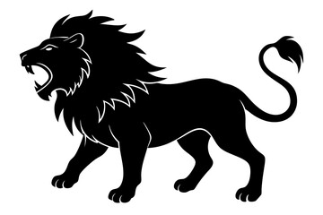 Lion black silhouette vector, Simple silhouette Design vector icon with white background. Wild Animal Vector.	