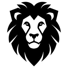 Obraz premium Lion Head black silhouette vector, Simple silhouette Design vector icon with white background. Wild Animal Vector. 