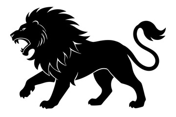 Lion black silhouette vector, Simple silhouette Design vector icon with white background. Wild Animal Vector.	