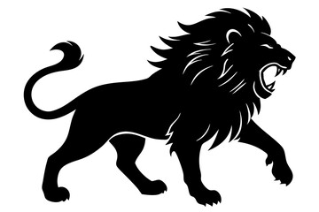 Lion black silhouette vector, Simple silhouette Design vector icon with white background. Wild Animal Vector.	