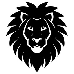 Lion Head black silhouette vector, Simple silhouette Design vector icon with white background. Wild Animal Vector.	