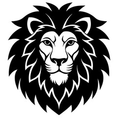 Obraz premium Lion Head black silhouette vector, Simple silhouette Design vector icon with white background. Wild Animal Vector. 