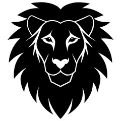 Fototapeta premium Lion Head black silhouette vector, Simple silhouette Design vector icon with white background. Wild Animal Vector. 