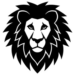 Lion Head black silhouette vector, Simple silhouette Design vector icon with white background. Wild Animal Vector.	