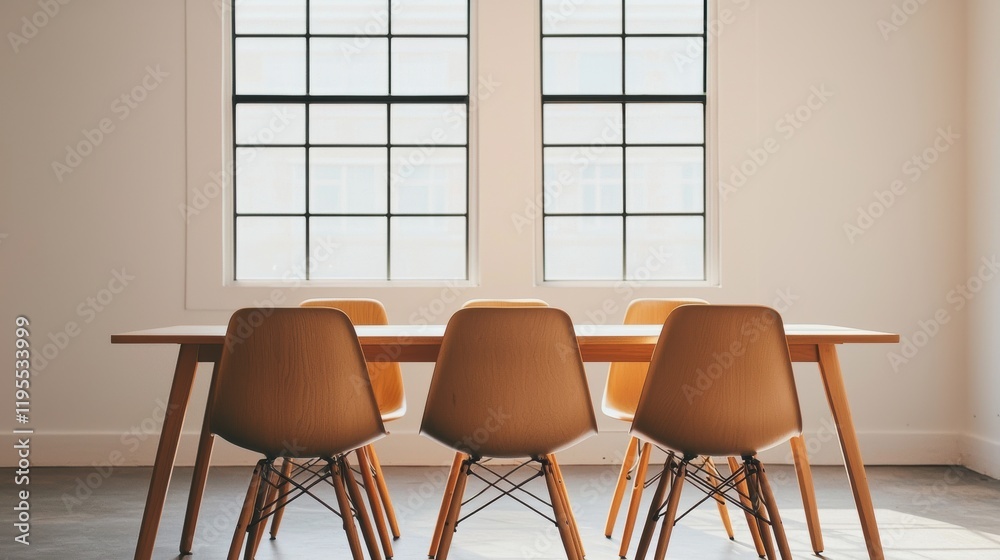 Aufkleber clean conference table with chairs and large windows promoting focus and productivity