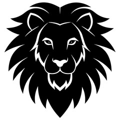 Obraz premium Lion Head black silhouette vector, Simple silhouette Design vector icon with white background. Wild Animal Vector. 