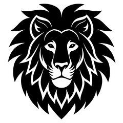 Obraz premium Lion Head black silhouette vector, Simple silhouette Design vector icon with white background. Wild Animal Vector. 