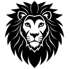 Lion Head black silhouette vector, Simple silhouette Design vector icon with white background. Wild Animal Vector.	