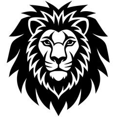 Obraz premium Lion Head black silhouette vector, Simple silhouette Design vector icon with white background. Wild Animal Vector. 