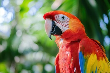 Vibrant tropical parrot in lush greenery: nature and wildlife inspiration.