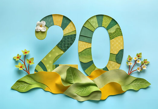 20 chiffre anniversaire en papier v&eacute;g&eacute;tal nature origami
