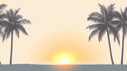 Fototapeta premium Silhouette Palm Trees Sunset Beach Tropical Ocean Summer