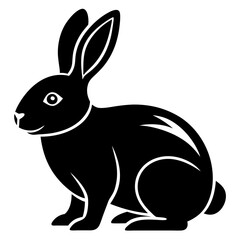 rabbit black silhouette vector, Simple silhouette Design vector icon with white background. Wild Animal Vector.	