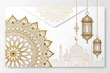 Islamic geometric pattern, intricate gold mandala, Ramadan decoration, beige background