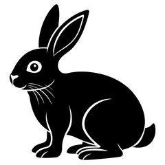 rabbit black silhouette vector, Simple silhouette Design vector icon with white background. Wild Animal Vector.	