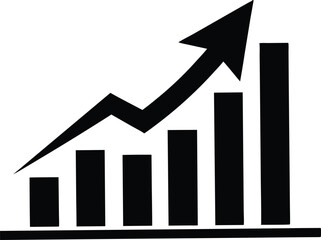 Financial upward growth arrow chart silhouette, business success growth, and profit vector icon