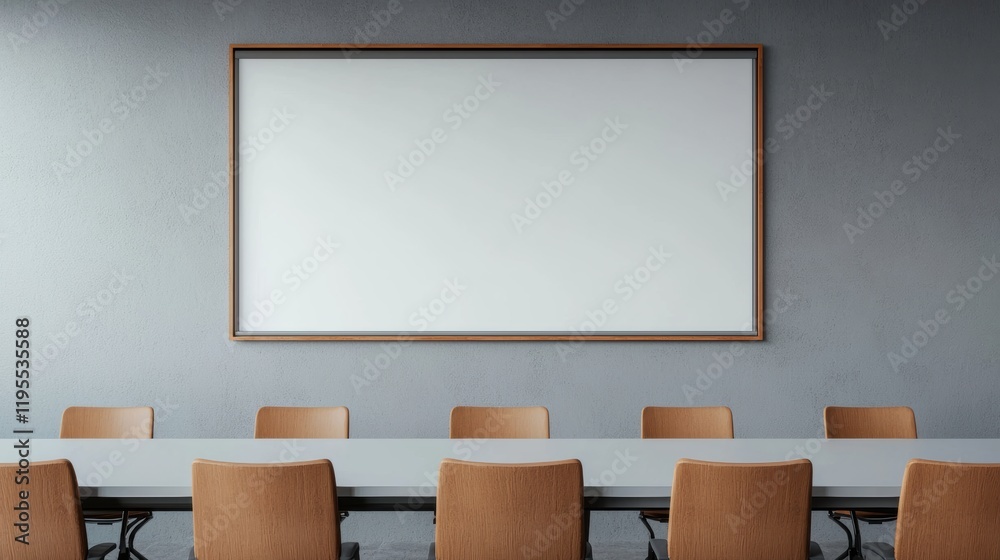 Poster modern meeting room with empty whiteboard and table ready for a business meeting