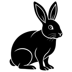 rabbit black silhouette vector, Simple silhouette Design vector icon with white background. Wild Animal Vector.	
