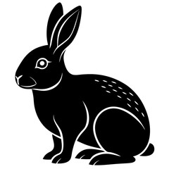 rabbit black silhouette vector, Simple silhouette Design vector icon with white background. Wild Animal Vector.	