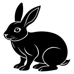 rabbit black silhouette vector, Simple silhouette Design vector icon with white background. Wild Animal Vector.	