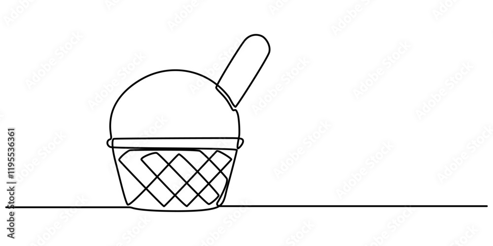 Poster ice cream bar continuous one line drawing vector illustration, ice cream single line icon, ice cream