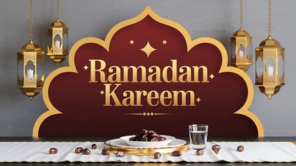 Ramadan Kareem Festive Table Setting With Dates And Lanterns
