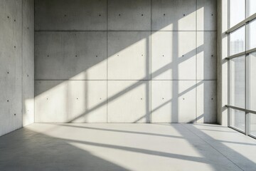 Obraz premium concrete office with a blank white wall large windows allowing natural light ideal for showcasing branding or artwork in a modern setting