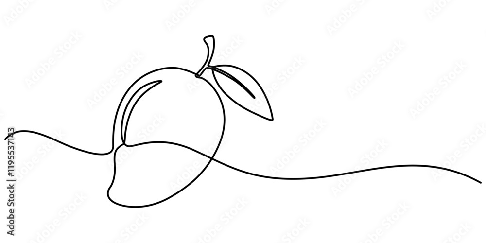 Poster continuous one line drawing of mango. doodle vector illustration, continuous one line drawing of man