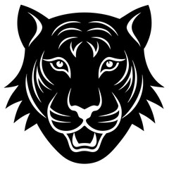 Tiger head black silhouette vector, Simple silhouette Design vector icon with white background. Wild Animal Vector. roaring tiger head