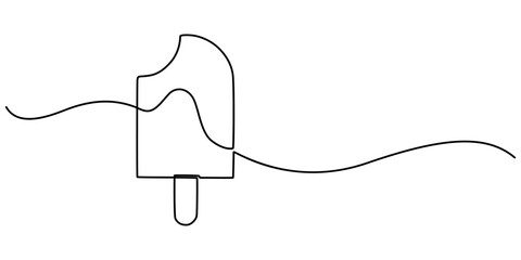 Obraz premium Ice cream bar continuous one line drawing vector illustration, Ice Cream Single Line Icon, Ice cream in waffle cone in one continuous line drawing. Symbol dessert gelato for menu and business card .