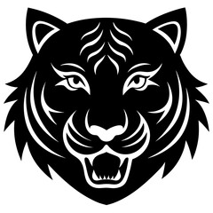 Tiger head black silhouette vector, Simple silhouette Design vector icon with white background. Wild Animal Vector. roaring tiger head
