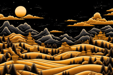Fototapeta premium A mountain range with a moon in the sky