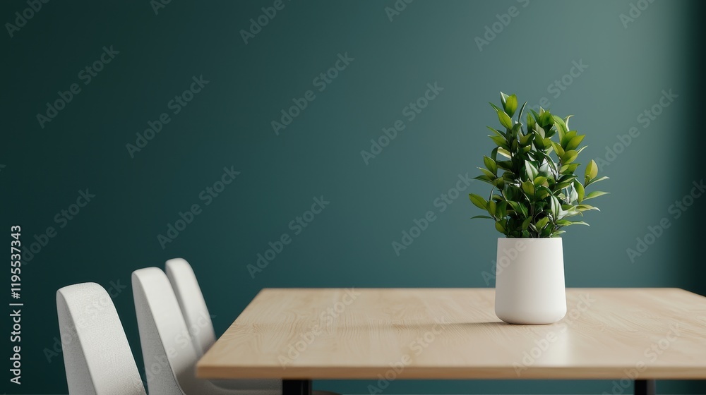 Poster empty boardroom table with plant and chairs creating a professional meeting environment