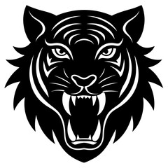 Tiger head black silhouette vector, Simple silhouette Design vector icon with white background. Wild Animal Vector. roaring tiger head