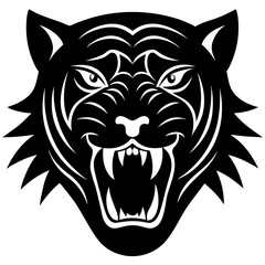 Tiger head black silhouette vector, Simple silhouette Design vector icon with white background. Wild Animal Vector. roaring tiger head