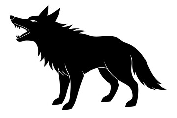 roaring Wolf  black silhouette vector, Simple silhouette Design vector icon with white background. Wild Animal Vector.	
