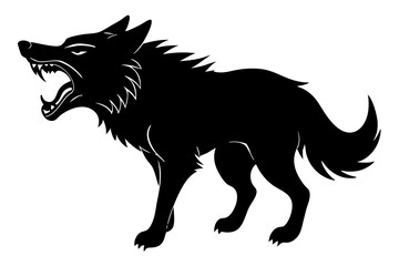 roaring Wolf  black silhouette vector, Simple silhouette Design vector icon with white background. Wild Animal Vector.	