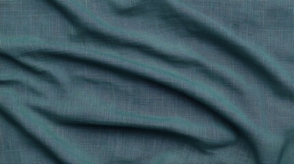 Fototapeta premium Teal Draped Fabric Texture Background, Close-up Detailed Linen Textile