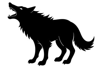 roaring Wolf  black silhouette vector, Simple silhouette Design vector icon with white background. Wild Animal Vector.	