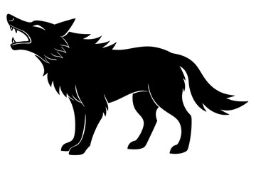 roaring Wolf  black silhouette vector, Simple silhouette Design vector icon with white background. Wild Animal Vector.	