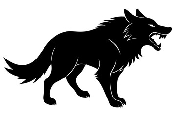 roaring Wolf  black silhouette vector, Simple silhouette Design vector icon with white background. Wild Animal Vector.	