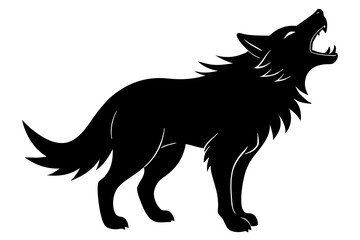 roaring Wolf  black silhouette vector, Simple silhouette Design vector icon with white background. Wild Animal Vector.	