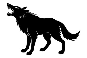 roaring Wolf  black silhouette vector, Simple silhouette Design vector icon with white background. Wild Animal Vector.	