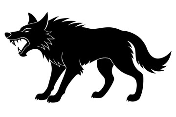 roaring Wolf  black silhouette vector, Simple silhouette Design vector icon with white background. Wild Animal Vector.	